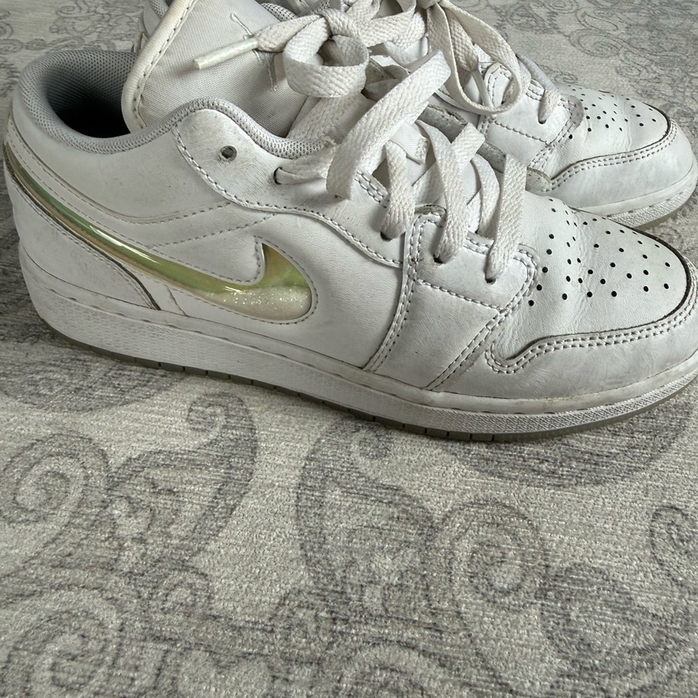 Jordan Kids' White Sneakers with Iridescent Swoosh